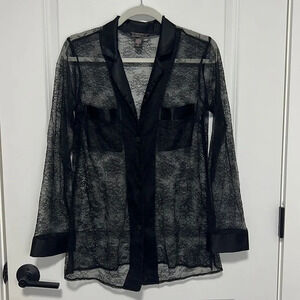 Victoria’s Secret Women’s Sheer Button-up Long Sleeve Black Top size Medium